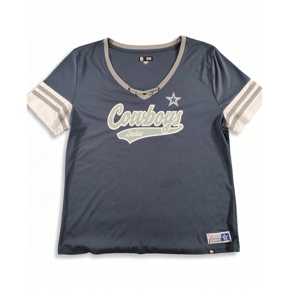 New Era Dallas Cowboys Lace Up V Neck Graphic Tee Womens 2XL Football Jersey Top